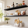 AMADA HOMEFURNISHING Floating Shelves Wall Mounted, 47 x 8 Inch Wall Shelves for Bathroom, Bedroom, Living Room, Black Shelves Set of 2