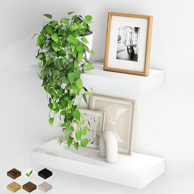 Fun Memories Floating Shelves for Wall, 20Inch Floating Shelves Set of 2, Hanging Shelf with Invisible Brackets, Wood Shelves for Living Room, Bedroom, Kitchen, White