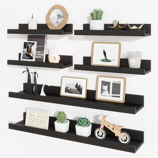 Axeman Picture Ledge Shelf, Floating Shelves for Decor Storage Set of 6, 24 inch Floating Wall Mounted Shelves, Wall Shelves with Lip for Living Room, Bedroom, Nursery, Bathroom, Kitchen, Black