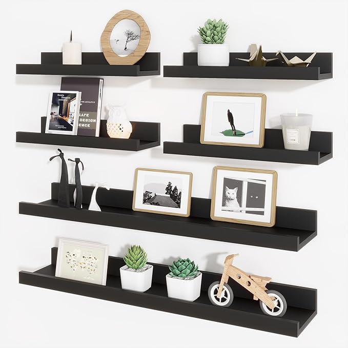 Axeman Picture Ledge Shelf, Floating Shelves for Decor Storage Set of 6, 24 inch Floating Wall Mounted Shelves, Wall Shelves with Lip for Living Room, Bedroom, Nursery, Bathroom, Kitchen, Black