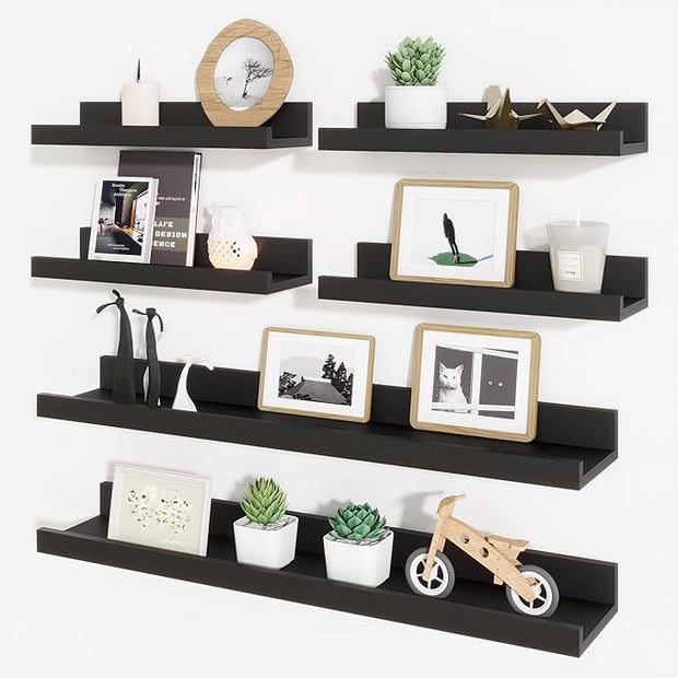 Axeman Picture Ledge Shelf, Floating Shelves for Decor Storage Set of 6, 24 inch Floating Wall Mounted Shelves, Wall Shelves with Lip for Living Room, Bedroom, Nursery, Bathroom, Kitchen, Black