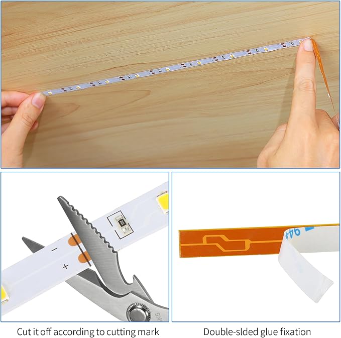 3 Pack Battery Operated LED Strip Lights for Under Cabinet, Under Counter Click Light for Kitchen Cabinet Closet Shelves (Nature White) 4000K, Without Batteries