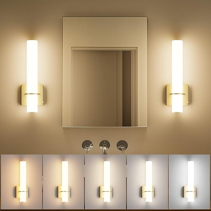 Modern Wall Sconces Set of 2, 5 Color Temperature Linear Dimmable, Adjustable Warm to Cool White, Hardwired Wall Lights for Bedroom, Living Room, Hallway (Black)