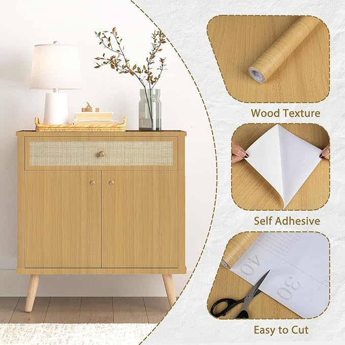 Abyssaly Light Wood Contact Paper Natural Wood Peel and Stick Wallpaper Self Adhesive Waterproof Wallpaper for Kitchen Cabinet Shelf Drawer Liner 11.8