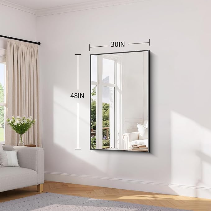 Koonmi Black Framed Bathroom Mirror - Shatterproof 30