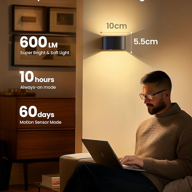 FULEN 4 Pack Motion Sensor Wall Lamp with Remote Control 3 Colors Wireless Wall Light LED Indoor Up and Down Wall Sconce 5000mAh Rechargeable Battery Powered Wall Lamps Brightness Adjustable,Black