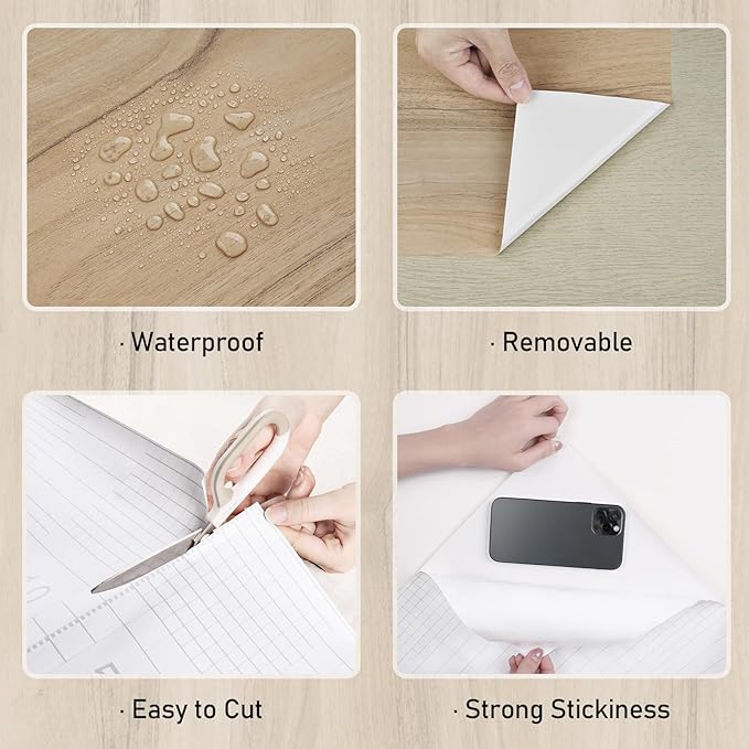 Wallercity Light Wood Peel and Stick Countertops Contact Paper Oak Wood Grain Wallpaper for Cabinets and Drawers Vinyl Self Adhesive Waterproof Wall Paper for Countertop Pantry Shelf Liner 15.8x394 IN