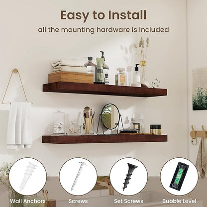 fuqing Floating Shelves for Wall - 36 Inch Mahogany Wall Shelves Set of 2-36 Inch Wide x 9.3 Inch Deep x 1.6 Inch Thick Wood Shelves for Room Decor & Storage