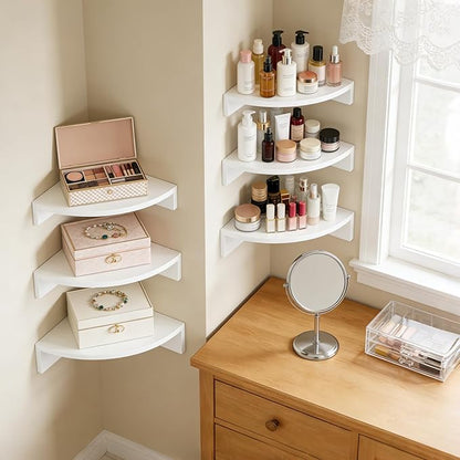 Alsonerbay White Corner Shelf Wall Mount, Set of 3 Floating Shelves for Storage and Display, Rustic Wood Shelves for Bedroom, Living Room, Bathroom, Entryway, Garage