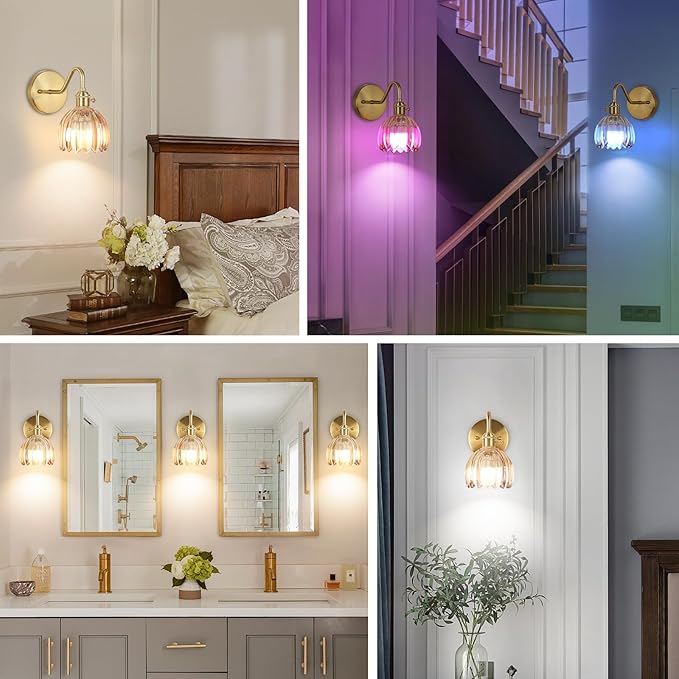 Battery Operated Wall Sconce Vintage,Battery Wall Sconces Set of Two with RGB Dimmable Remote Control,Rechargeable Wireless Wall Lights with Remote for Bedroom Living Room (Amber)