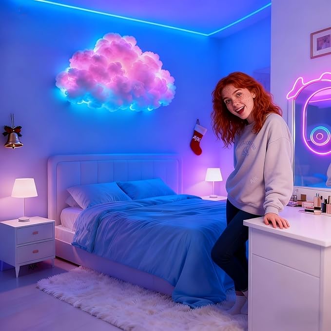 3D Thundercloud Night Light - Smart RGB LED Strip Light, USB-Powered Ceiling Mount Ideal for bedrooms, Games Rooms and Party Decorations, Features Colour-Changing Ambient Lighting (300cm)