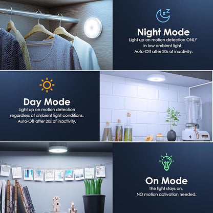 Motion Sensor Puck Light with Remote, Wireless Dimmable Under Cabinet Lighting, Rechargeable Magnetic Closet Night Light, 8-Pack, Cool White