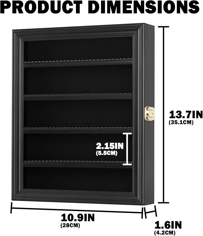 Block Toy Minifigures Dimensions Display Case Thimble Wall Cabinet Shelves Compatible with Challenge Coin Lockalbe UV Protection Door (Small - Black Frame)