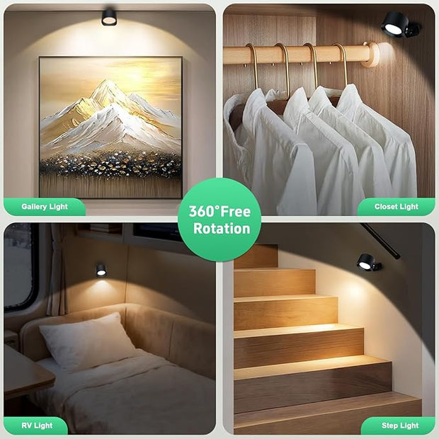 AOMEES Wall Lights Battery Operated Wall Sconce, 3 Color Temperatures & 3 Brightness Levels & Remote and Touch 360°Rotation, Mounted Cordless Lamp Magnetic Rechargeable Led Lights for Bedroom