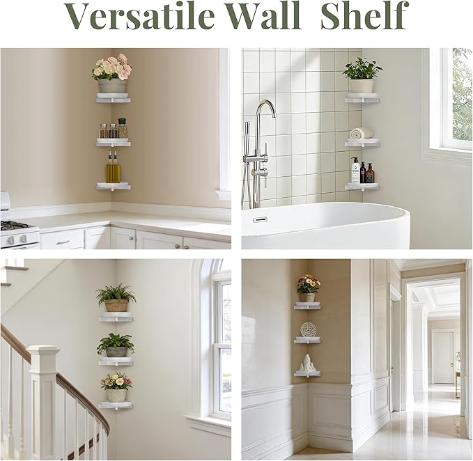 BXF Corner Wall Planters for Indoor Plants, 90 Degree Floating Shelves. Heavy Duty Mounted Holder, Minimalist Hanging Decor. Window Shelf Fits 4-7 Inch Pots (White, 3 Pack)
