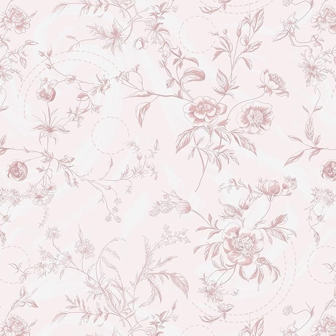 Ismoon Floral Wallpaper Peel and Stick Pink Stick on Wall Paper Vintage French Contact Paper for Cabinet Textured Removable Self Adhesive Wallpaper Vinyl Roll Shelf Deco, 17.3x393in