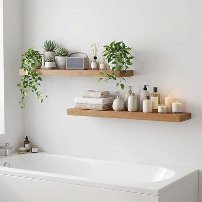 INHABIT UNION 31.5in Floating Shelves for Wall, Wall Mounted Shelves for Decor Storage Set of 2, Floating Shelf for Bedroom, Bathroom, Living Room and Kitchen（Beech）