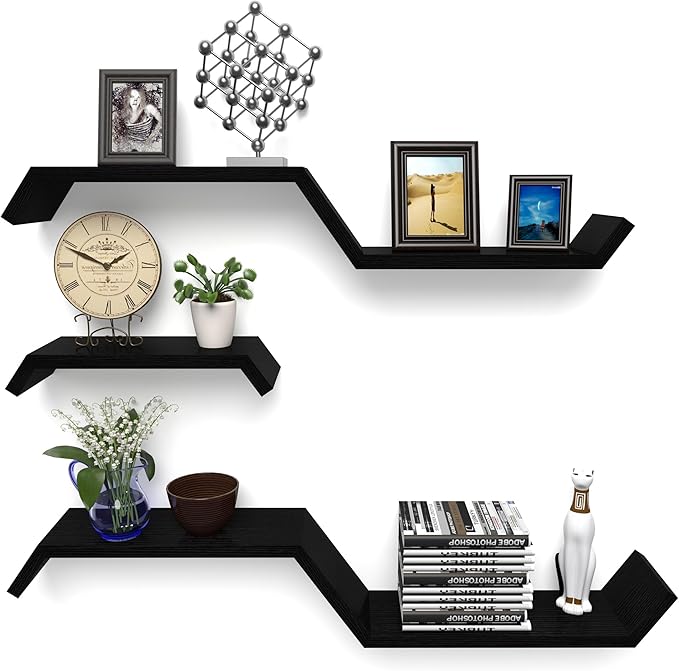 Black Floating Shelves for Wall Shelf for Bedroom,Repisas Flotantes De Pared, Waterproof Solid Wood Floating Shelves Bathroom，Small Relief Textures,for Bathroom,Bedroom,Living Room, Kitchen