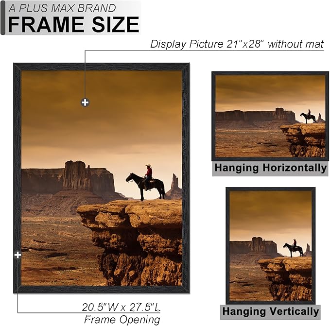 A PLUS MAX 21x28 Picture Frame, Black Engineered Wood Frame for 21 x 28 Inch Picture Poster Photo, Light Weight 21 by 28 Frame with Wood-grain for Wall - 1 Pack/Black/21 x28