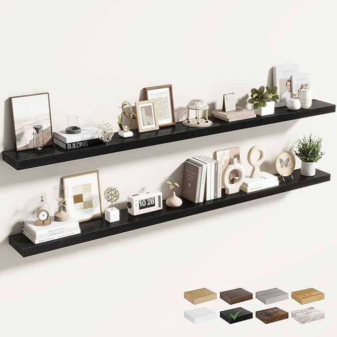 72 Inch Floating Shelves for Wall 2 Pack, 72" Wall Shelves for Books, Storage, Decor, Wall Mounted Floating Shelf with Invisible Brackets for Kitchen, Living Room, Black