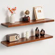 Teak Floating Shelves Set of 2-32 Inch Natural Waterproof Wood Wall Shelves with Invisible Brackets for Bathroom, Kitchen, Balcony - Solid Teak Wood Shelving, Water-Resistant Wall Decor
