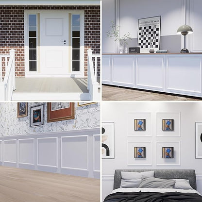 Peel and Stick Wall Molding, 4 Set 20" x 20" Premade Wainscoting Panels, Ready-to-Assemble Wall Accent Kit, Paintable Molding Trim Decor for Living Room Bedroom Hallway Kitchen Island