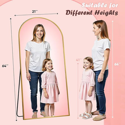 Full Length Mirror, 64" x 21" Arched Full Body Mirror Large Standing Floor Mirrors, Mirrors for Bedroom, Bathroom, Living Room Standing or Wall Leaning, Gold