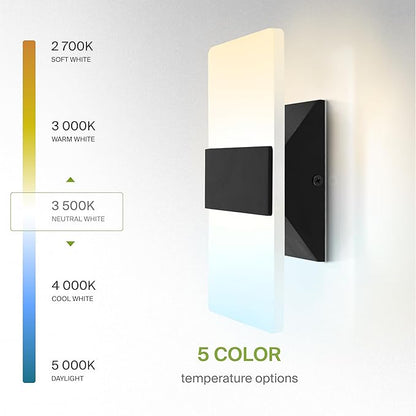 ASD LED Indoor Wall Mount Light Fixture - 8 Inch 10W Modern Interior Matte Black Dimmable Wall Sconce Light - ETL 2700K-5000K Adjustable - Hallway, Bedroom LED Wall Lights