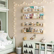 34Inch Nursery Bookshelves,Set of 4,Wall Floating Shelf Kids Coat Rack with 6Hooks,Hanging Book Shelf for Baby Nursery Room Décor， Patent Number: 29958098(Burlywood, 34)