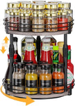 Lazy-Susan-Organizer-Spice-Rack, 2-Tier Rotating Spice Organizer For Kitchen-Cabinet-Countertop-Pantry, Turntable Seasoning Holder Storage Shelf With Adjustable Height