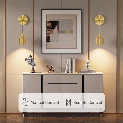 Battery Operated Wall Sconces Set of 2,Gold Wireless Wall Light Indoor Dimmable 3 Colors Non Hardwired with Remote Control(Bulbs Include)