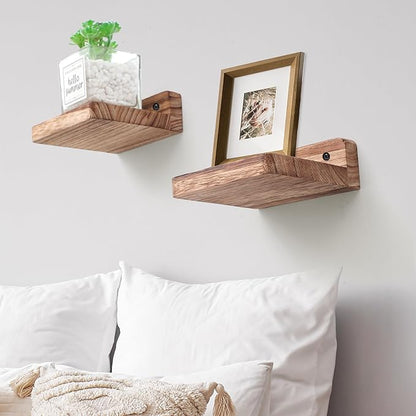 Small Floating Shelf, 4x4 Inch Display Ledges for Wall,Mini Shelves,Rustic Wood Shelf for Bedroom Living Room Bathroom Kitchen (4, Carbonized Black)