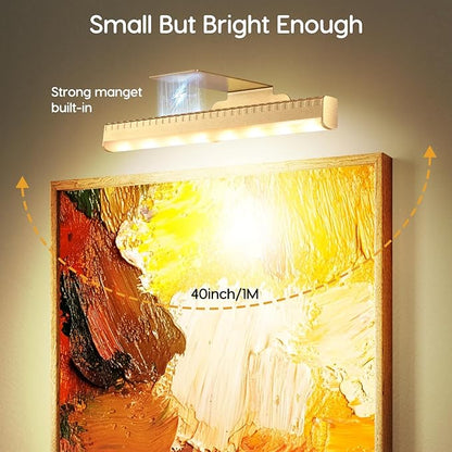 6pcs Battery Operated Picture Light with 3 Lighting Color,Painting Light for Wall with Remote,Led for Art Indoor Poster Brightness Dimmable, Timer-Off Display Accent Light for Frame Gallery-Black