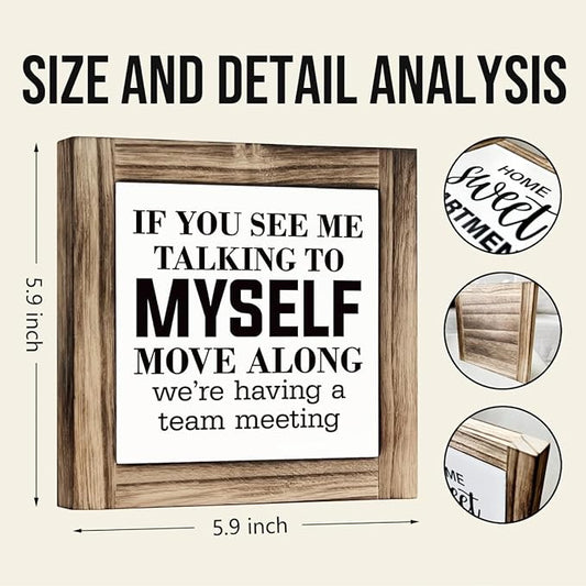 Rustic Office Meeting Sign - Wooden Desk Decor, 5.9 * 5.9 inches