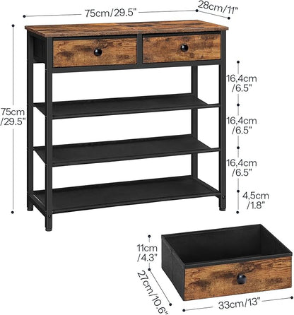 HOOBRO Shoe Rack, 4 Tier Shoe Storage Organizer with 2 Non-Woven Drawers, 9-12 Pairs of Shoes for Entryway, Shoe Shelf with 3 Oxford Fabric Shelves and Wooden Top, Closet, Rustic Brown BF77XJ01