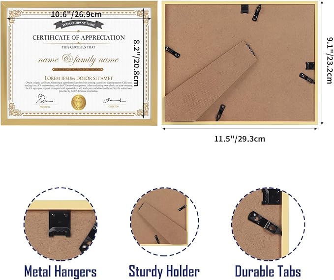 Hoikwo 18 Packs 8.5x11 Gold Multi Plastic Picture Frames Set with Plastic Cover, Certificate Frames for Document Diploma Award, Light Weight Bulk 8.5 by 11 Frames Pack for Wall Hanging and Table
