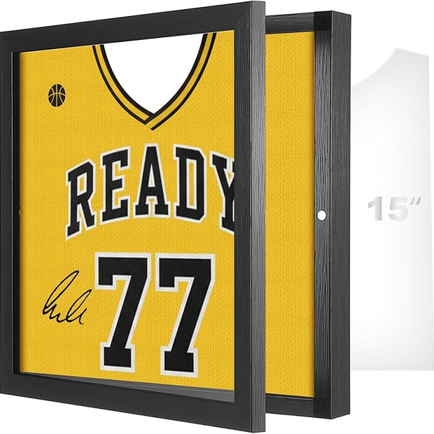 1 Pack T Shirt Display Frame, 15'' X 15'' Black Imitation Wood T Shirt Frame with 98% UV Protection Acrylic, 1" Depth of Usable Space Shadow Box, Display Case for Shirts, Jerseys, Memorabilia