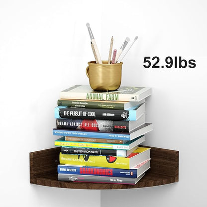 Alsonerbay Corner Shelf Wall Mount, Floating Shelves for Wall Storage and Display, Set of 4 Rustic Wood Shelves for Bedroom, Kitchen, Living Room, Nursery and Office (Dark Brown)