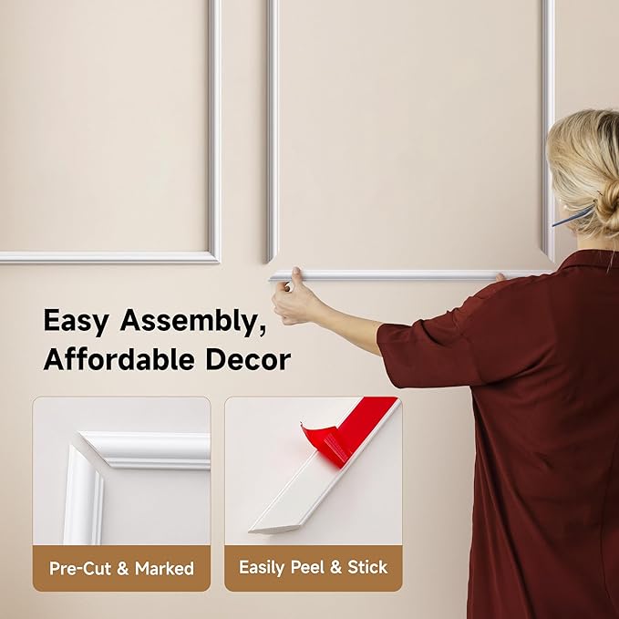Peel and Stick Wall Molding Kit, INMOZATA 3 Sets 3D Pre-Cut Accent Molding Trim Wainscoting Panels for Interior Wall Decor Living Room Bedroom Entryway (54" x 24")