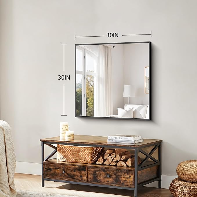 Koonmi Black Framed Bathroom Mirror - Shatterproof 30