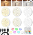 HOLKPOILOT Puck Lights with Remote, 2000mAh Battery Operated Rechargeable Under Cabinet Lighting, 3 Color Temps & 7 RGB Colors, Magnetic Closet Light, White Wireless Puck Light for Kitchen, Shelf