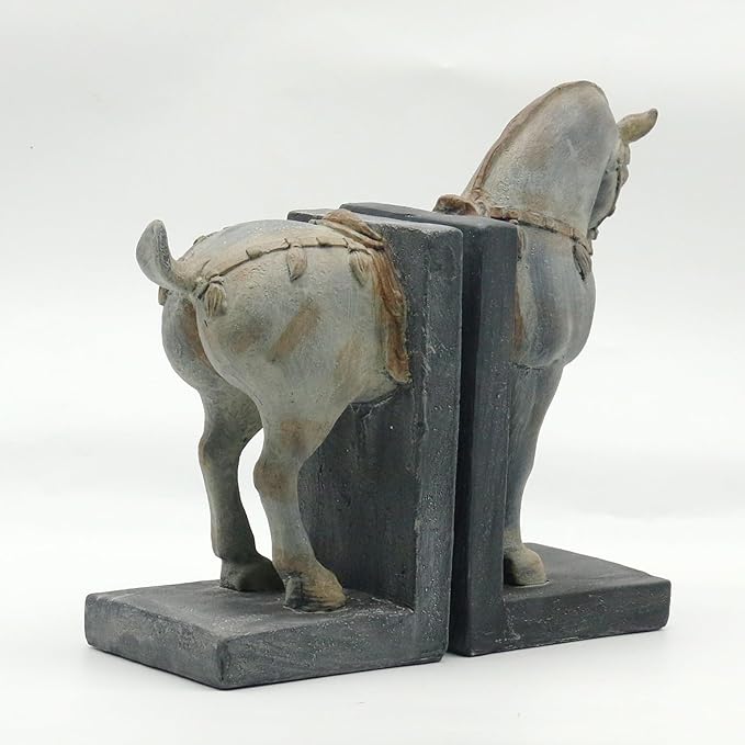 Lukitas Tang Horse Decorative Bookends, Heavy Duty Non-Slip Book Holders, Vintage Artistic Ornaments for Office Home Bookshelf Decor, Resin