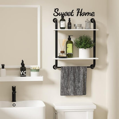 Bathroom Shelves Wall Mounted, Rustic Farmhouse Pipe Shelves 2-Tier, Floating Shelf Wall Decor for Bathroom, Kitchen, Bedroom, Living Room Thanksgiving Day 17.3in White