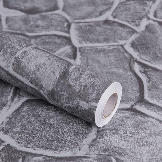 Okydoky Grey Stone Peel and Stick Wallpaper, 17.7" x 236", Removable Film Textured Wallpaper Self-Adhesive, Home Decor for Room Kitchen Wall Cabinet Vinyl Roll NO.101-6