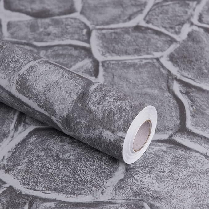 Okydoky Grey Stone Peel and Stick Wallpaper, 17.7