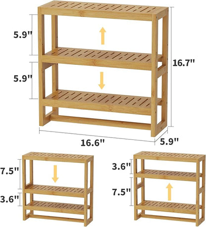 Bathroom Shelves with Hanging Bar Over Toilet Storage - Adjustable Wall Organizer (Natural)