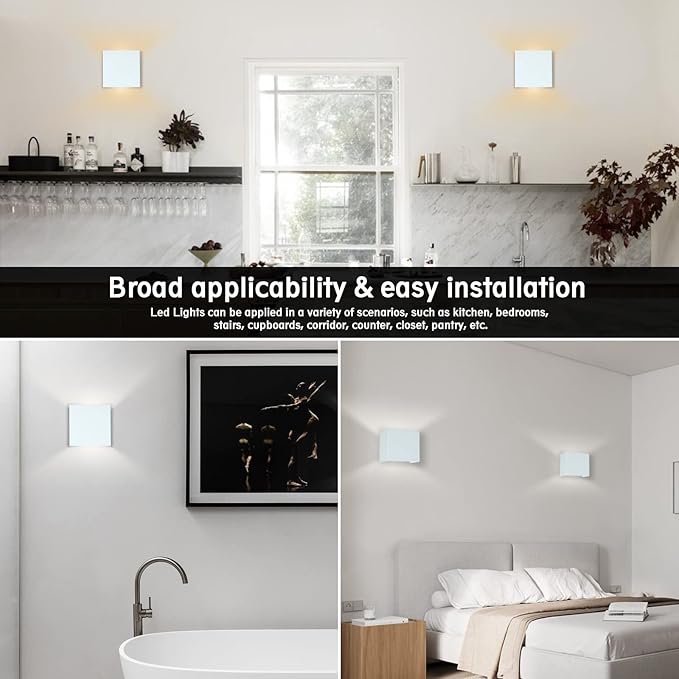 HEQIQEH Modern Cube Battery Operated Wall Sconces, White LED Cube Indoor Up and Down Wall Lamp with Remote Control, Dimmable Cordless Wall Lighting Fixtures for Living Room,Bedside (White - 2 Pack)