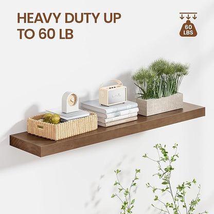 Heimlove 36 Inch Floating Shelves for Wall Walnut Shelves Set of 2,Wall Mounted Rustic Wood 8 Inch Deep Floating Shelf with Invisible Brackets for Bedroom Kitchen Living Room