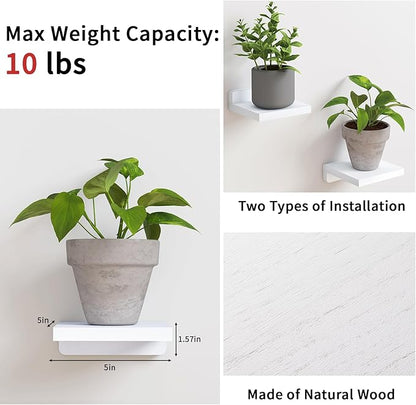 Fixwal Floating Shelves for Wall, Rustic Wood Small Wall Mounted Shelves for Bedroom, Living Room, Kitchen, Bathroom Decor, Set of 4, 5 x 5 Inches (White)