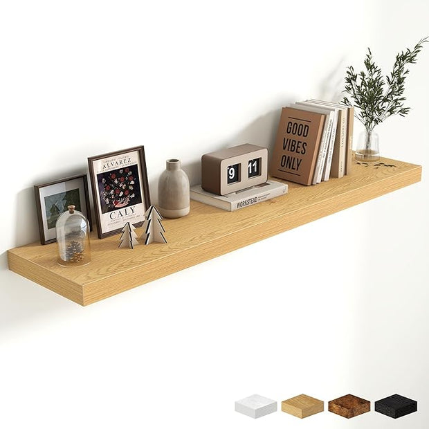 Fun Memories 48 Inch Floating Shelves for Wall - 10 Inch Deep Fireplace Mantel Shelf - Wood Floating Shelves for Wall - Large Storage Shelf Wall Mount for Living Room & Bedroom - Oak - Set of 1